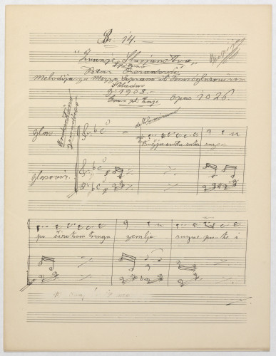 Zvanje Slavjanstva : melodija za mezzo soprano ili tenor s glasovirom / skladao Ivan pl. Zajc ; spjevao Petar Preradović