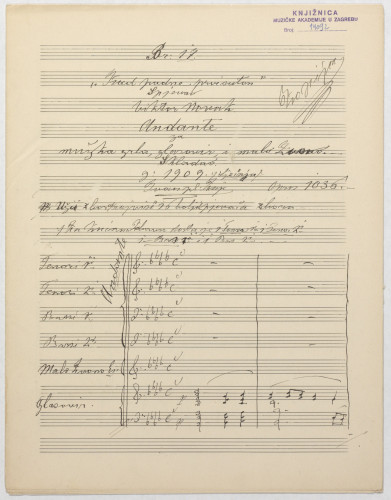 Kad padne prvi suton : andante za mužka grla, glasovir i malo zvono / skladao Ivan pl. Zajc ; spjevao Viktor Novak