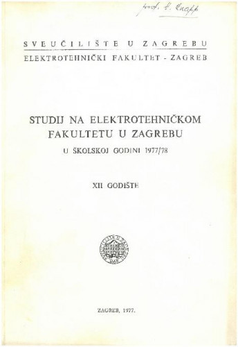1977/78 : u školskoj godini 1977/78 / Sveučilište u Zagrebu, Elektrotehnički fakultet