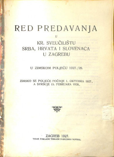 1927./1928. : u zimskom i ljetnom poljeću... / Sveučilište u Zagrebu