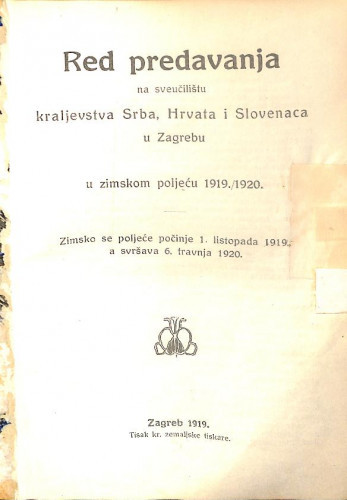 1919./1920. : u zimsko i ljetno poljeće... / Sveučilište u Zagrebu