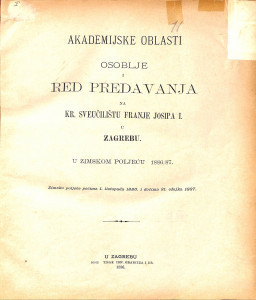 1886/87 : Red predavanja:...u zimskom poljeću... / Sveučilište u Zagrebu