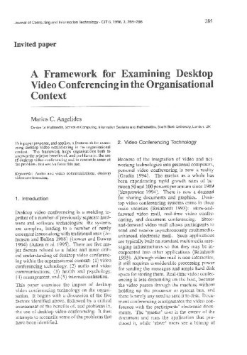 A Framework for Examining Desktop Video Conferencing in the Organisational Context / Angelides, Marios C.