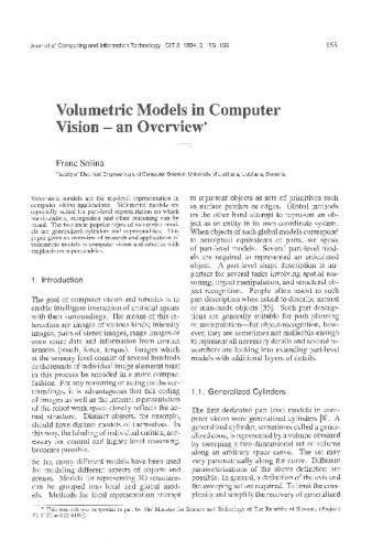 Volumetric Models in Computer Vision - an Overview / Solina, Franc