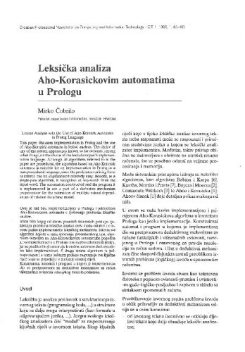 Lexical Analysis with the Use of Aho-Korasick Automata in Prolog Language / Mirko Čubrilo