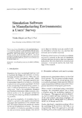 Simulation Software in Manufacturing Environments: a Users' Survey / Vlatka Hlupic, Ray J. Paul
