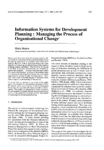 Information Systems for Development Planning: Managing the Process of Organisational Change / Shirin Madon