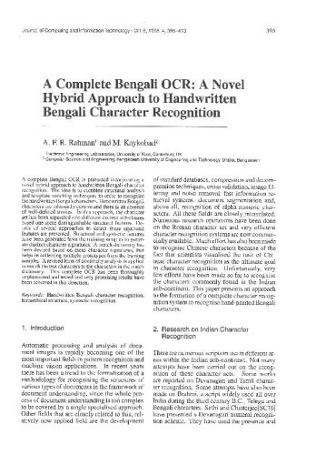 A Complete Bengali OCR: A Novel Hybrid Approach to Handwritten Bengali Character Recognition / Rahman, A. F. R.