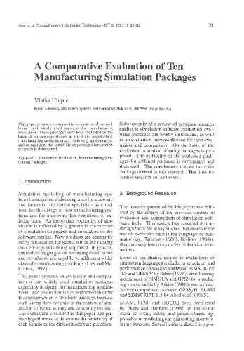 A Comparative Evaluation of Ten Manufacturing Simulation Packages / Hlupic, Vlatka