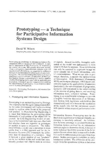 Prototyping - a Technique for Participative Information Systems Design / David W. Wilson