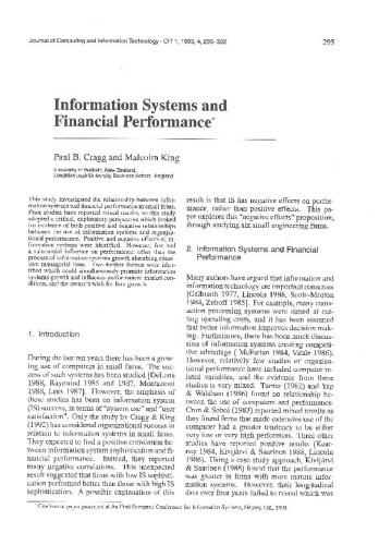 Information Systems and Financial Performance / Paul B. Cragg, Malcolm King