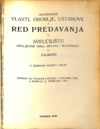 1929./30. : u zimsksom i ljetnom poljeću... / Sveučilište u Zagrebu