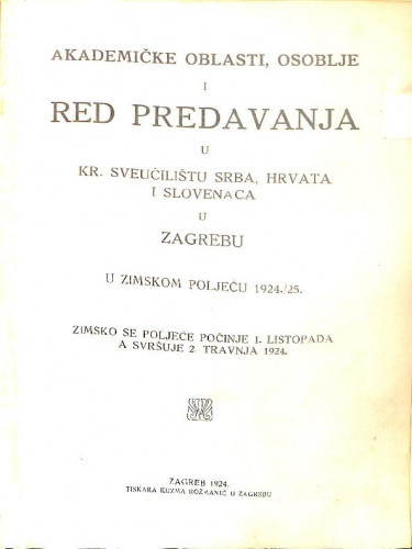 1924./1925. : u zimskom i ljetnom poljeću... / Sveučilište u Zagrebu