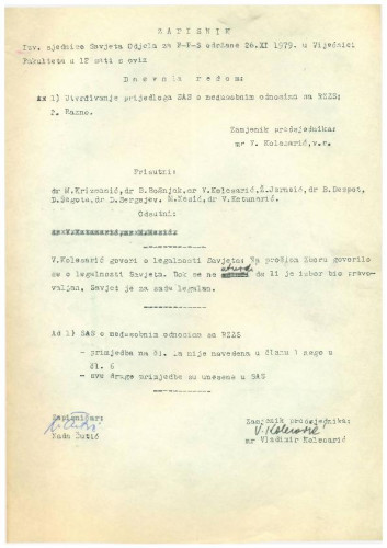 1. izvanredna sjednica Savjeta Odjela za filozofiju, psihologiju i sociologiju 1979.-1980.