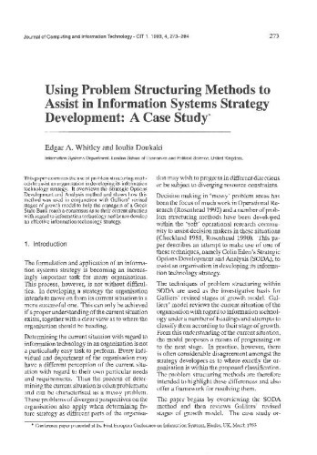 Using Problem Structuring Methods to Assist in Information Systems Strategy Development: A Case Study / Edgar A. Whitley, Ioulia Doukaki