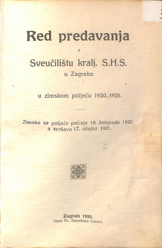 1920./1921. : u zimskom i ljetnom poljeću... / Sveučilište u Zagreb