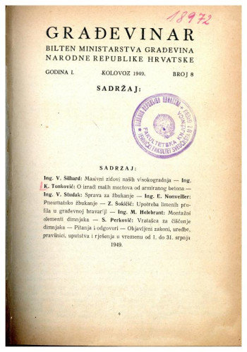 Građevinar : bilten ministarstva građevina Narodne republike Hrvatske