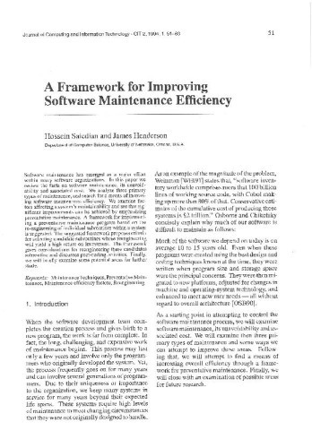 A Framework for Improving Software Maintenance Efficiency / Saiedian, Hossein