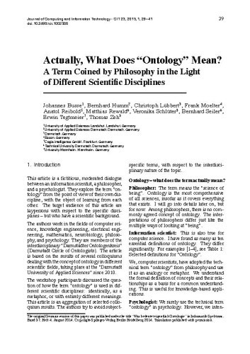 Actually, What Does “Ontology” Mean? / Busse, Johannes