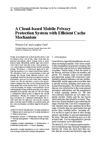 A Cloud-based Mobile Privacy Protection System with Efficient Cache Mechanism / Dai, Wenyun