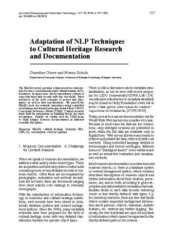 Adaptation of NLP Techniques to Cultural Heritage Research and Documentation / Goerz, Guenther