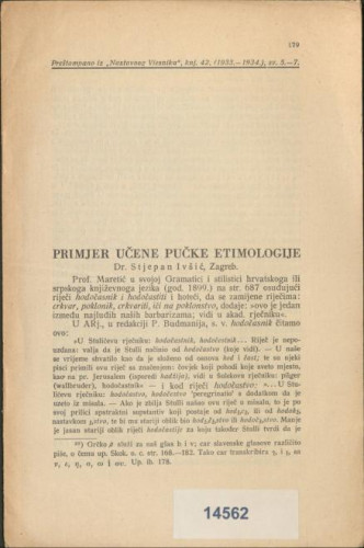 Primjer učene pučke etimologije / Stjepan Ivšić