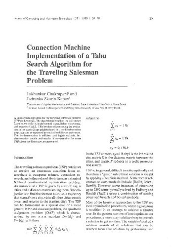 Connection Machine Implementation of a Tabu Search Algorithm for the Traveling Salesman Problem / Jaishankar Chakrapani, Jadranka Skorin-Kapov