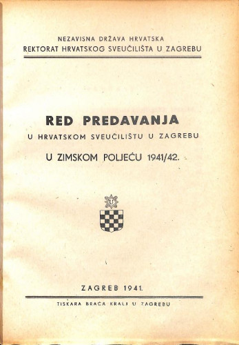 1941./42. : u zimskom i ljetnom poljeću... / Sveučilište u Zagrebu