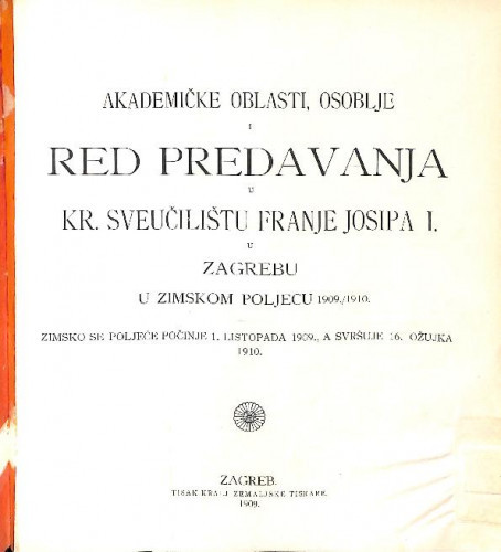 1909/1910 : Red predavanja...u zimskom poljeću... / Sveučilište u Zagrebu