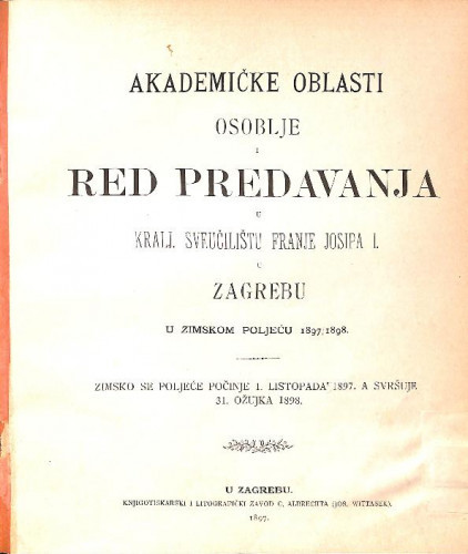 1897/1898 : Red predavaja...u zimskom poljeću... / Sveučilište u Zagrebu