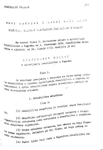 Statutarna odluka o upravljanju Sveučilištem u Zagrebu : 1972 / Sveučilište u Zagrebu