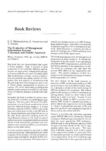 Book Reviews: "The Evaluation of Management Information Systems: A Dynamic and Holistic Approach" and  "Object-Oriented Analysis and Design with Applications, 2nd Edition" / Vlado Čerić, Nikola Bogunović