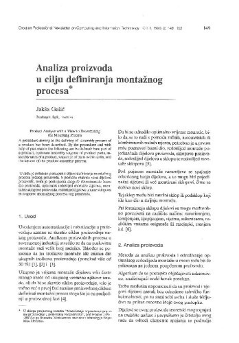 Analiza proizvoda u cilju definiranja montažnog procesa / Jakša Galić