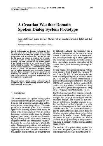 A Croatian Weather Domain Spoken Dialog System Prototype / Meštrović, Ana