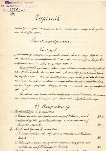 Sjednica profesora kr. šumarske akademije 1903.-1904.