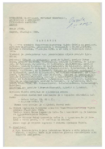 6. redovna sjednica Odjela za povijest 1979.-1980.
