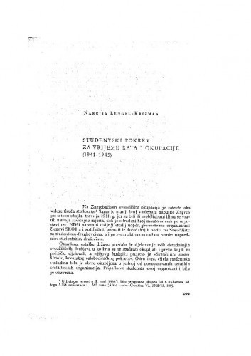 Studentski pokret za vrijeme rata i okupacije : (1941-1945) / Narcisa Lengel-Krizman. Povijest studentskog pokreta 1830-1968