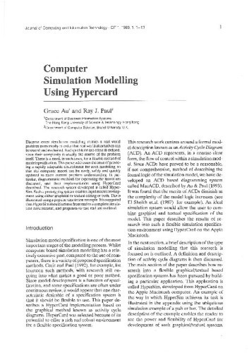 Computer Simulation Modelling Using Hypercard / Grace Au, Ray J. Paul