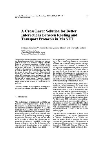 A Cross Layer Solution for Better Interactions Between Routing and Transport Protocols in MANET / Lorenz, Pascal