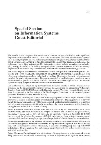 Guest Editorial - Special Section on Information Systems / Edgar Whitley