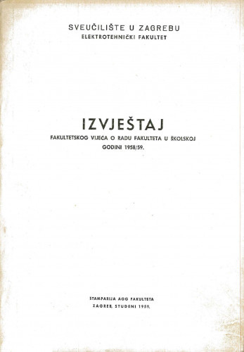 1958/59 : u školskoj godini 1958/59 / Sveučilište u Zagrebu Elektrotehnički fakultet