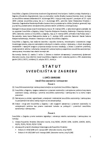 Statut Sveučilišta u Zagrebu / Sveučilište u Zagrebu