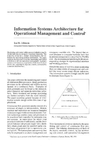 Information Systems Architecture for Operational Management and Control / Ian M. Johnson