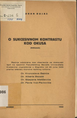 O sukcesivnom kontrastu kod okusa : (odlomak) / Zoran Bujas