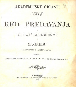 1892/93 : Red predavanja..u zimskom poljeću... / Sveučilište u Zagrebu