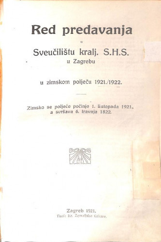 1921./1922. : u zimskom i ljetnom polječu... / Sveučilište u Zagrebu