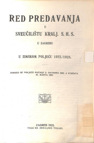 1922./1923. : u zimskom i ljetnom poljeću / Sveučilište u Zagrebu