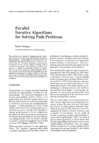 Parallel Iterative Algorithms for Solving Path Problems / Robert Manger