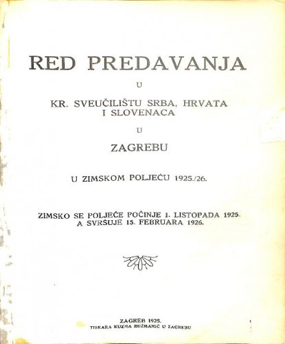 1925./1926. : u zimskom i ljetnom poljeću... / Sveučilište u Zagrebu