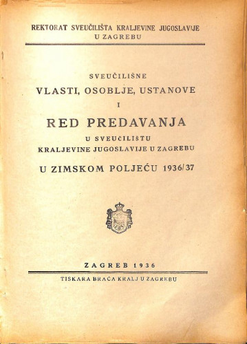 1936./37. : u zimskom i ljetnom poljeću... / Sveučilište u Zagrebu